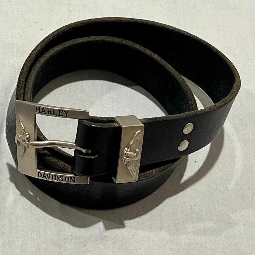 Vintage Harley-Davidson Mens Black Leather Screaming Eagle Silver Buckle Belt 36